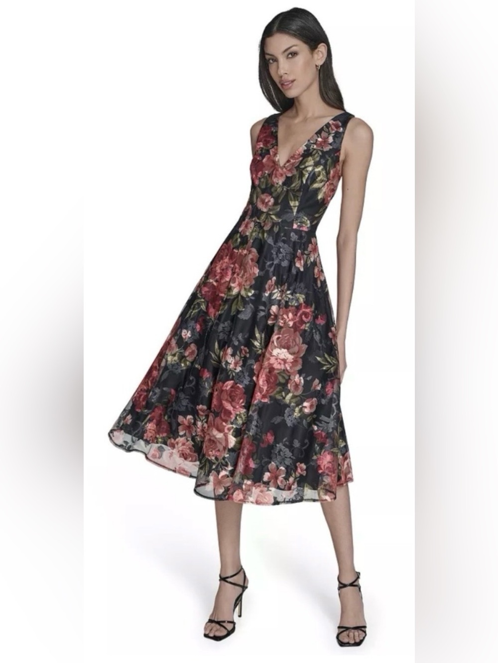 NWT Current Season Eliza J Floral Organza Midi Dress Size 12